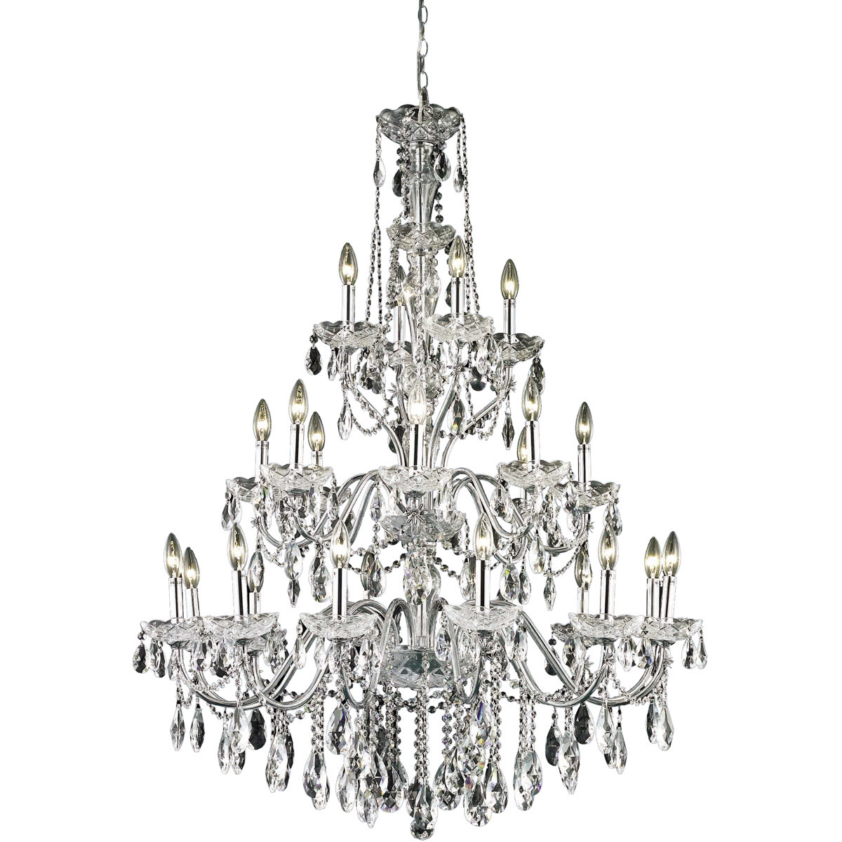 Large Crystal Chandelier 24 Light Fixture Chrome for Dining Room or Foyer 49" gallery