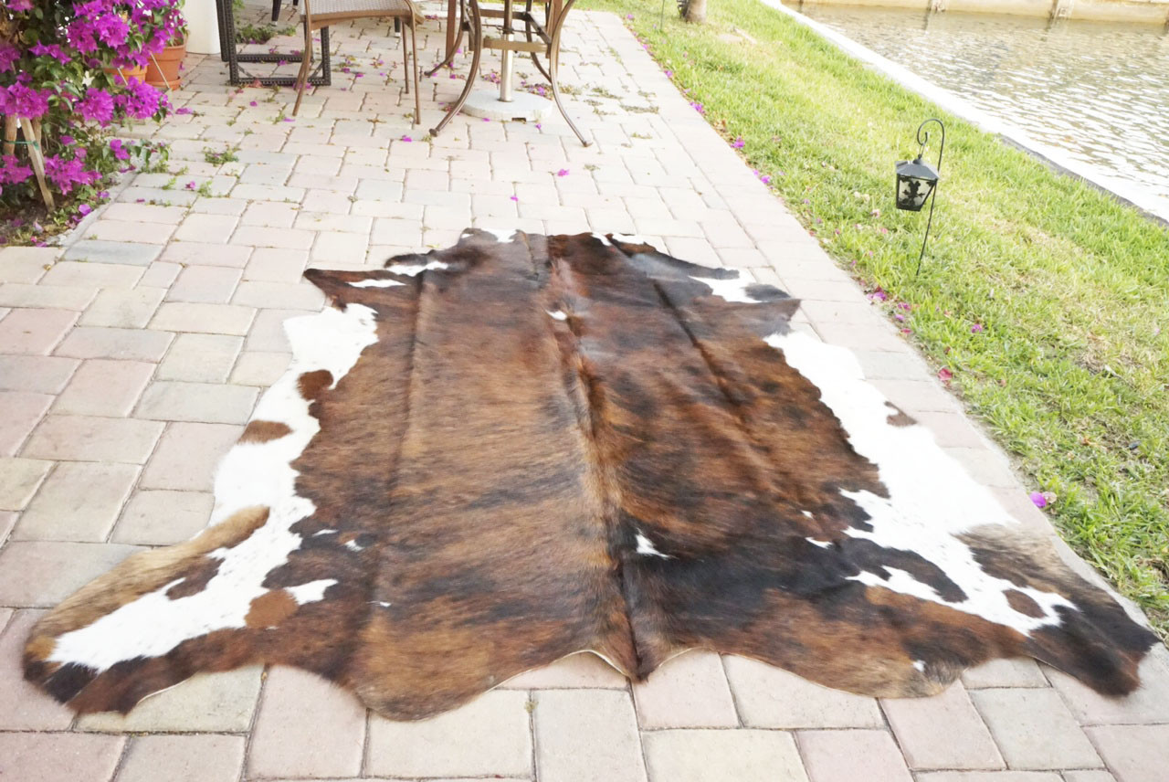 Brindle Rodeo Cowhide Rug Hair on authentic leather rug size approx 6x7 ft gallery