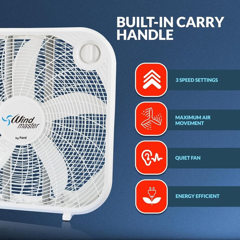 PAMI 20” High Performance Box Fan – Portable 3-Speed Floor Cooling Fan, White gallery