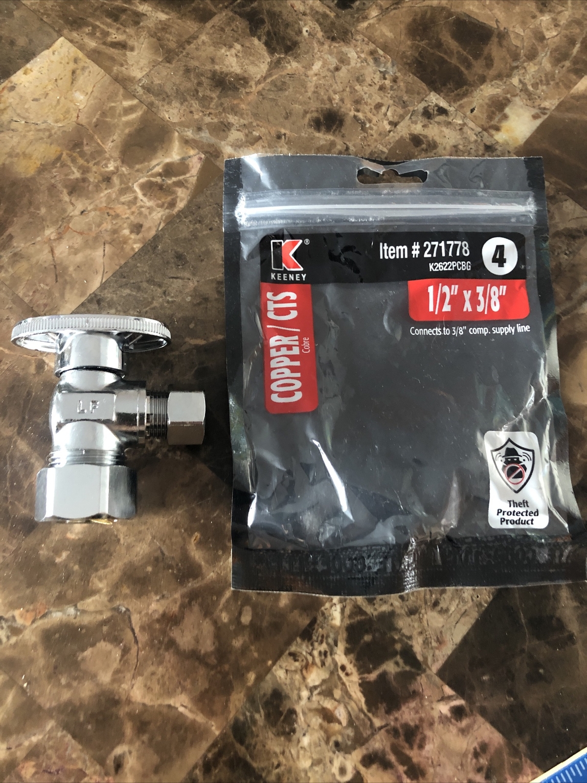 Keeney Brass 1/2-in Compression x 3/8-in Compression Quarter Turn Angle Valve gallery