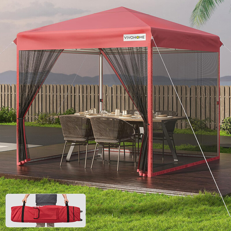 8x8ft Easy Pop-Up Canopy Outdoor Screen Tent w/ Net, 2 Zipper Doors, Roller Bag gallery