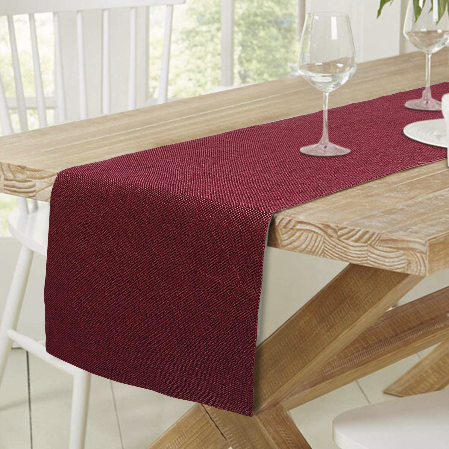 Poly Jute Fabric Washable Dining Table Runner 6 Seater, 12x70 In gallery