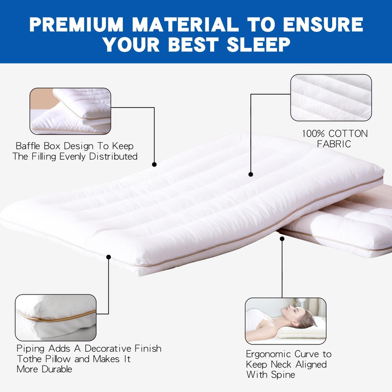 Slim Flat Sleeping Pillow, Low-Profile Design, Standard Size 18X26 Inches, White gallery