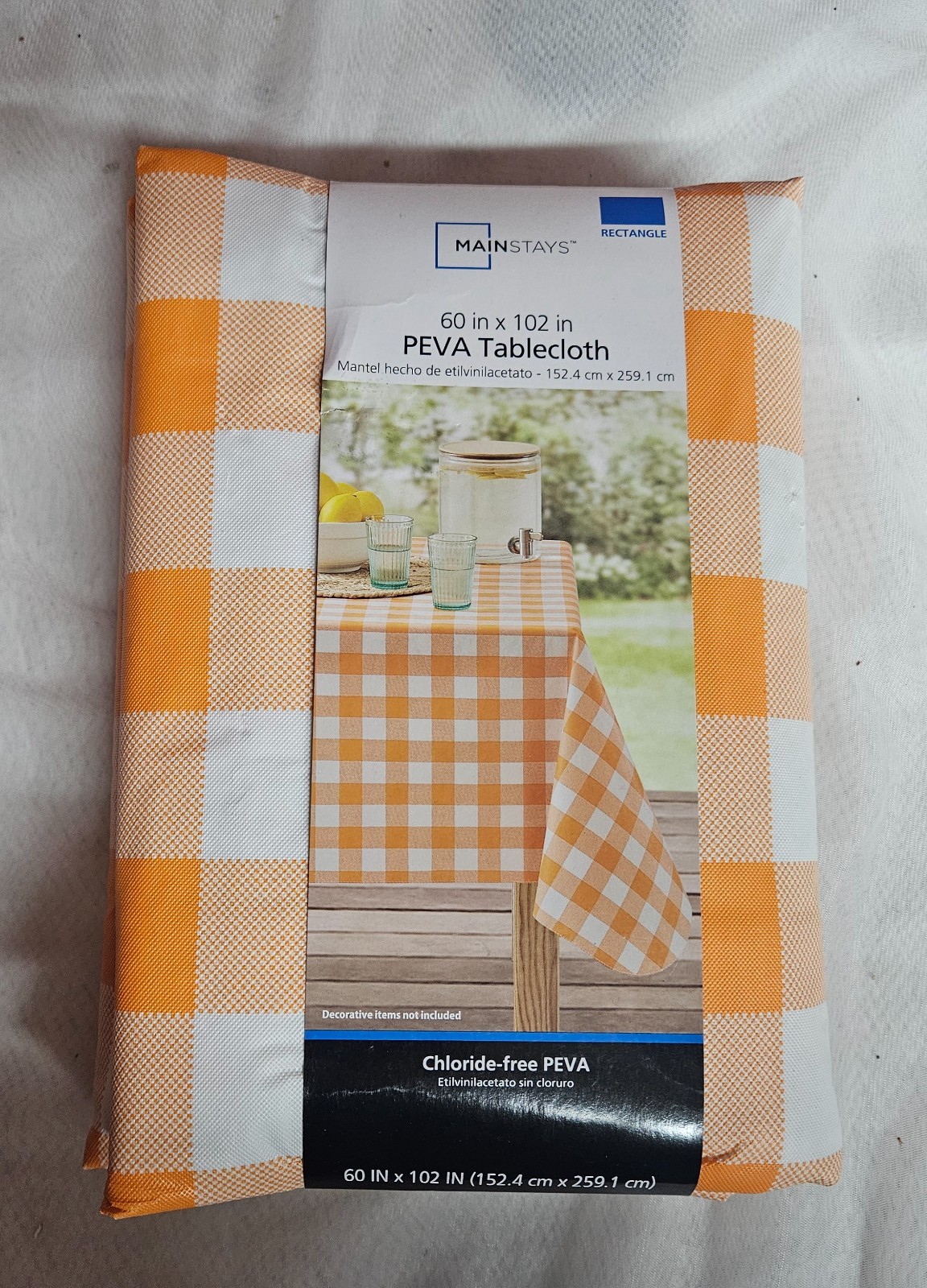 NIP Mainstays 60" x 84" PEVA Rectangular Tablecloth in Orange Gingham NEW gallery