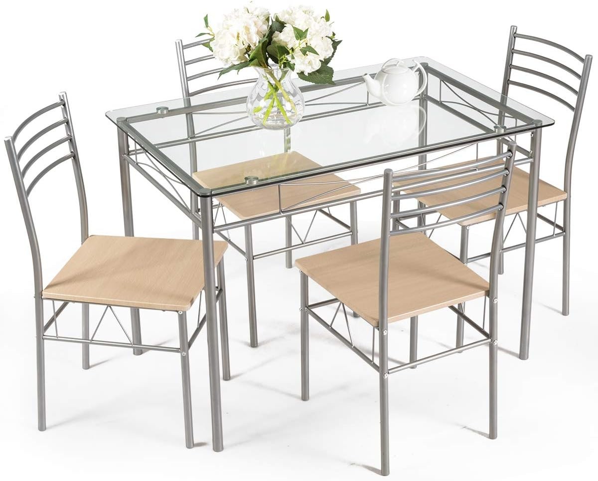 Giantex 5 Piece Dining Table Set, Kitchen Dining Set with Tempered Glass Table T gallery