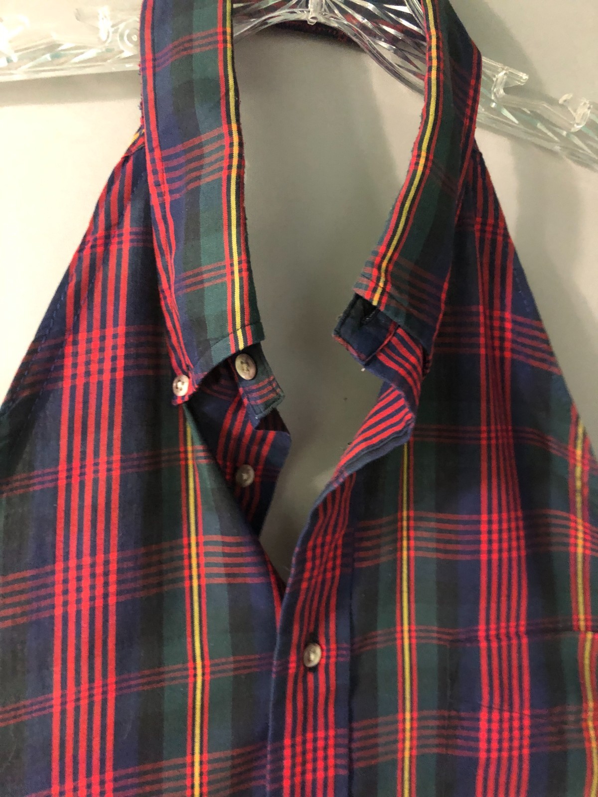 Unique Vintage Halter Style Tie Back Apron Made From Upcycled Men's Plaid Shirt gallery