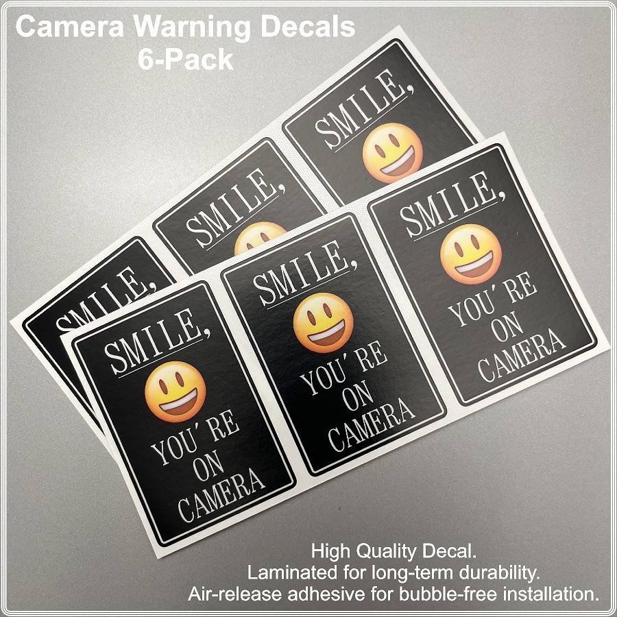 Smile You're On Camera 6-Pack Laminated Decals / Stickers for Home, Office, Car gallery