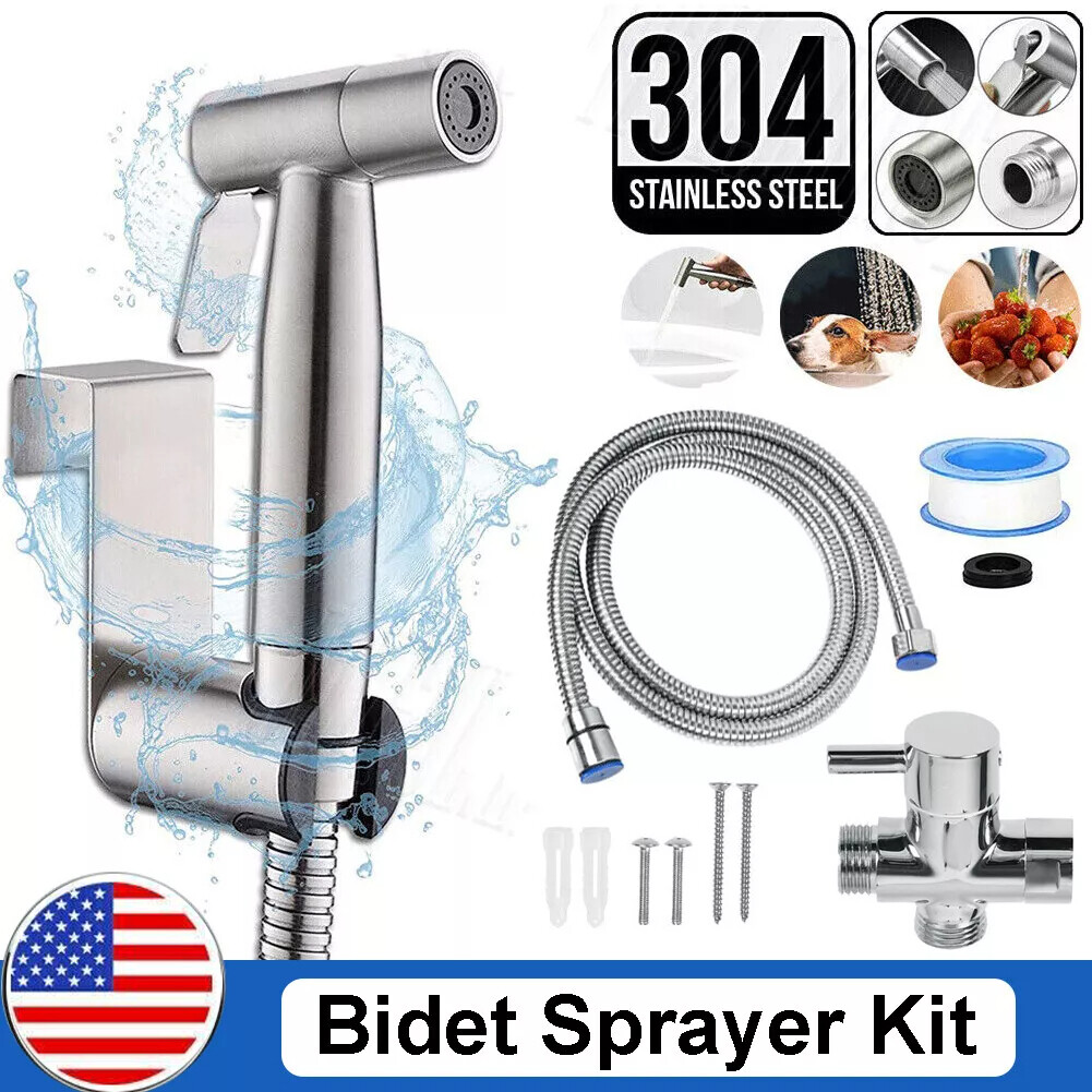 Stainless Steel Bidet Spray Shower Head Handheld Toilet Shattaf Adapter Hose kit gallery