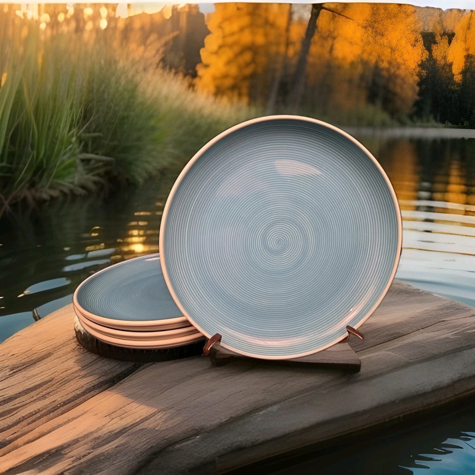 Sango Riva Teal Stoneware Dinner Plates 11" #4657 Set Of 4 Riva Teal Stoneware gallery