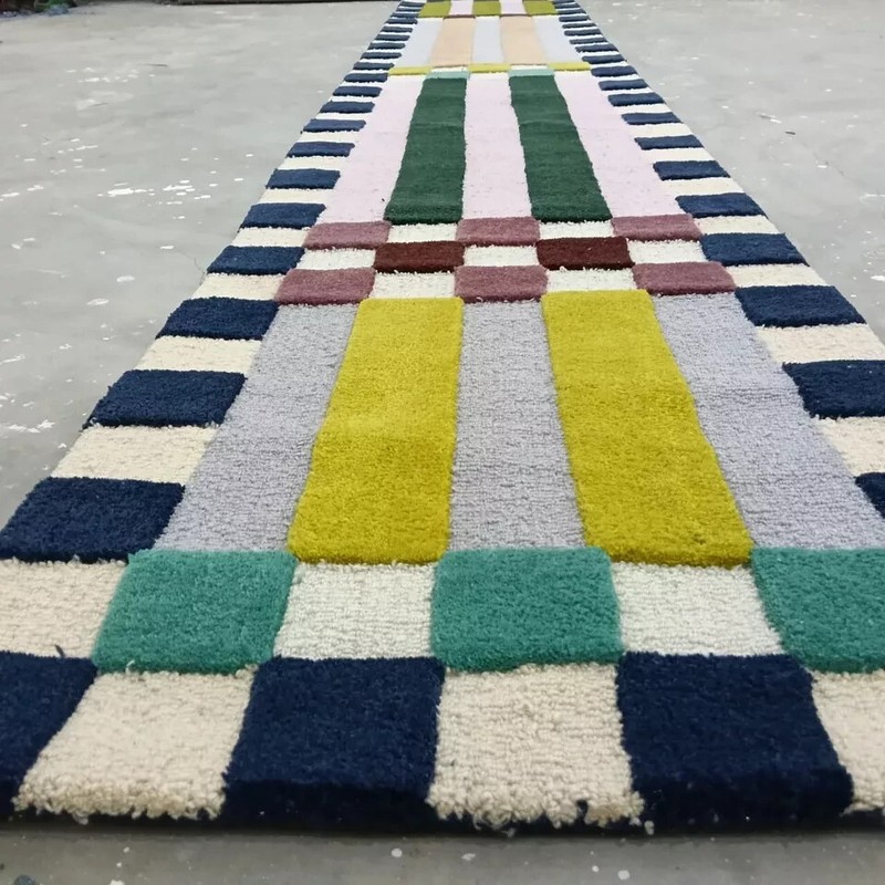 Hoxton Checkered Runner Loop & Cut Hand Tufted Handmade Rug Pure 100%Nz Wool gallery