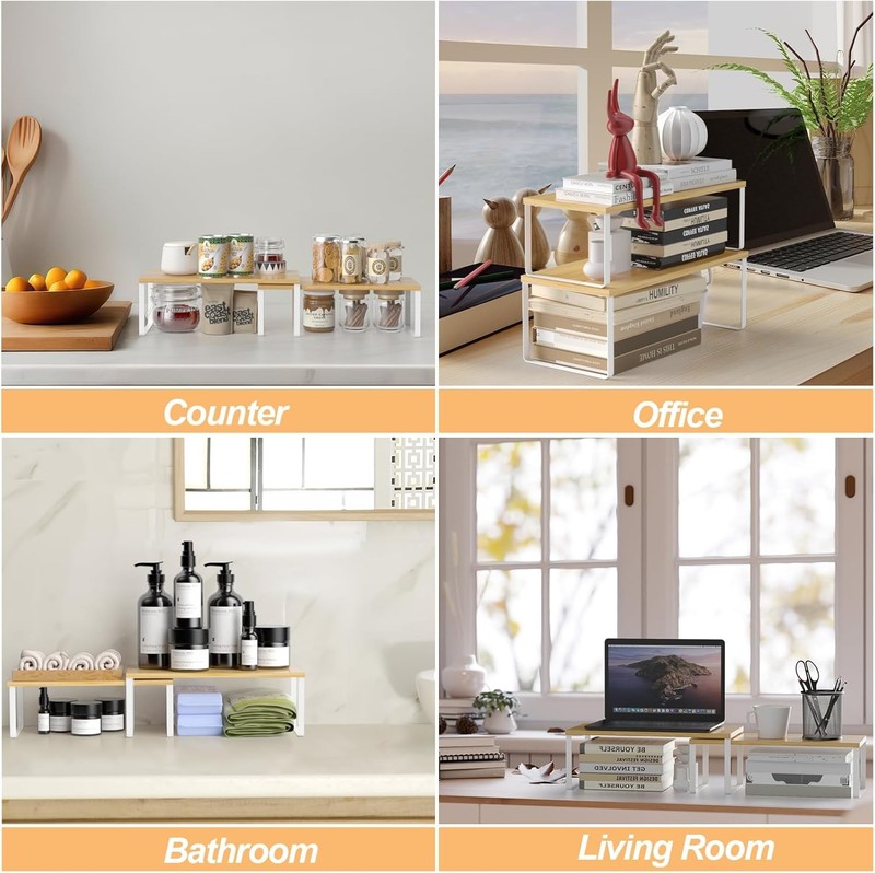 4 Pack Kitchen Cupboard Organizer Stackable Expandable Storage Shelf Rack Pantry gallery