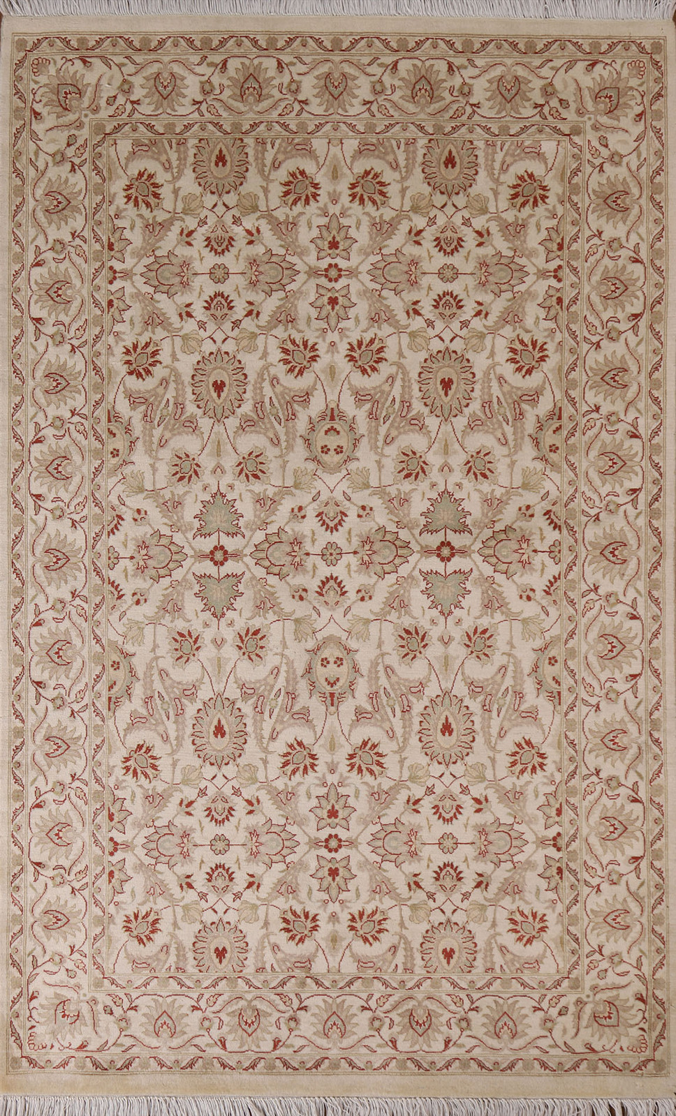 Hand-Knotted Beige Wool Carpet Floral Ziegler Vegetable Dye Area Rug 4x6 Ft gallery