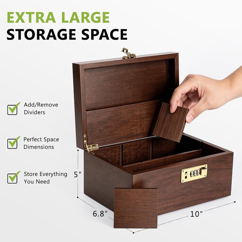 Large Bamboo Storage Box with Combination Lock Decorative Organizer for Home and gallery