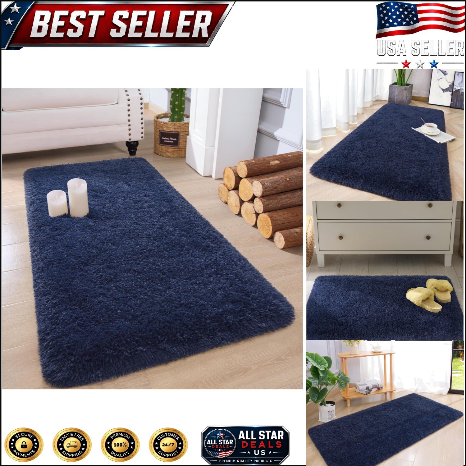 Transitional Style Navy Plush Runner Rug 2' x 4' - Ultimate Comfort for Home gallery