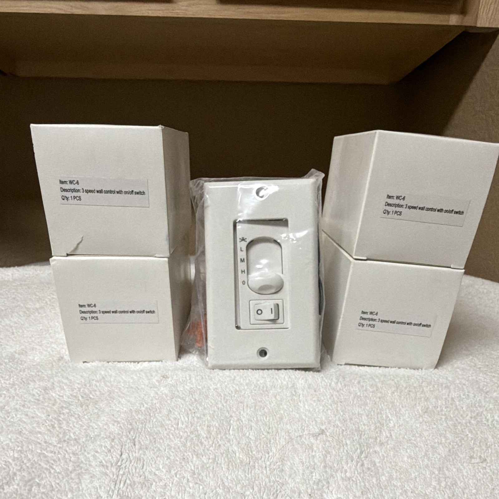 WC-6 3 Speed Fan Control Slider Wall Switch On/Off 6A 101-120V White gallery