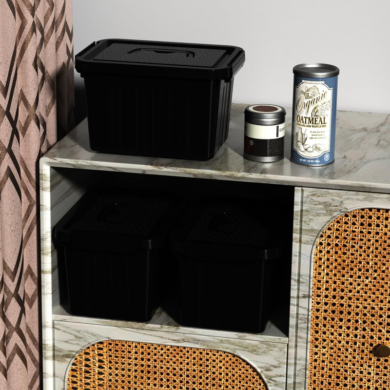 6 Quart Latching Bin with Handle, Black Plastic Storage Box Containers, 6 Packs gallery