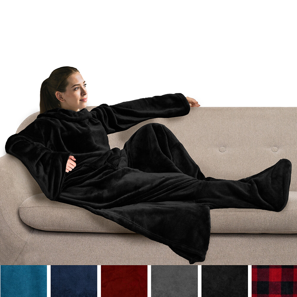 Fleece Wearable Blanket With Sleeves Foot Pocket Plush Microfiber Men Women GIft gallery