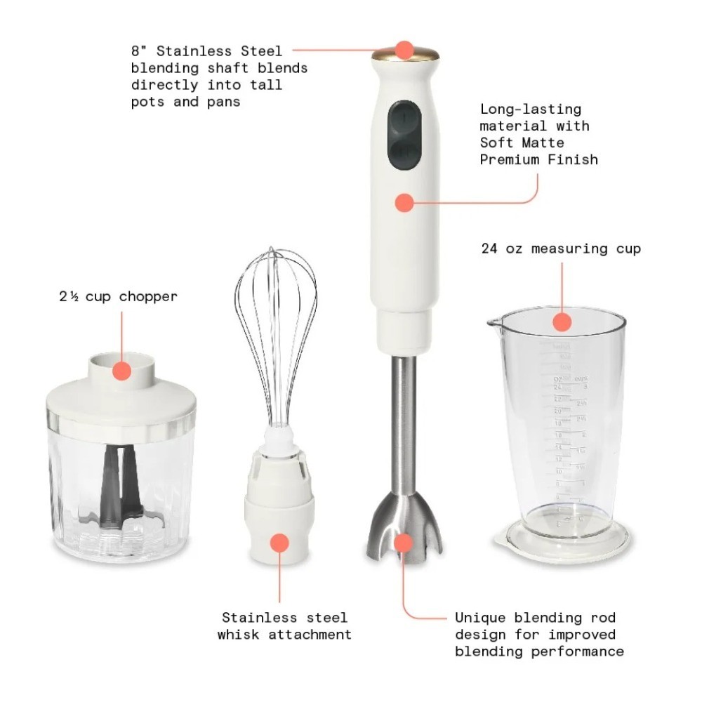 2-Speed Immersion Blender with Chopper & Measuring Cup, White Icing gallery