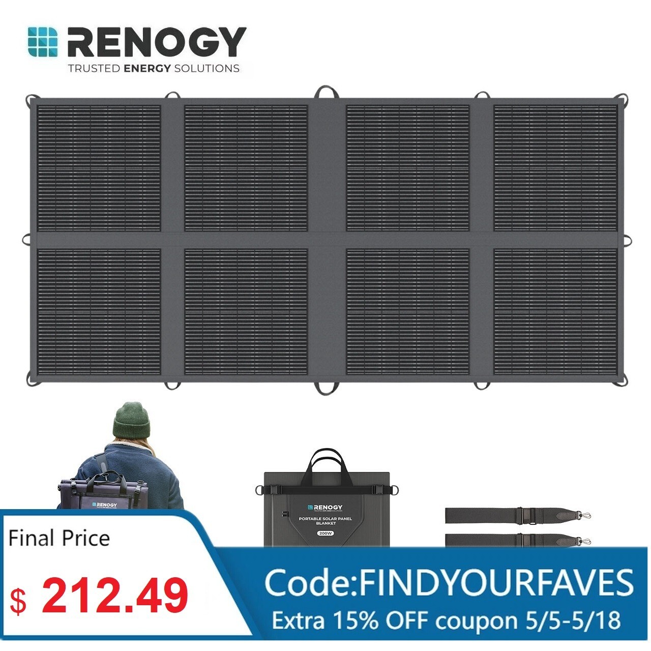 Renogy 200W Solar Panel Blanket Portable Solar Suitcase Foldable Solar Panel gallery