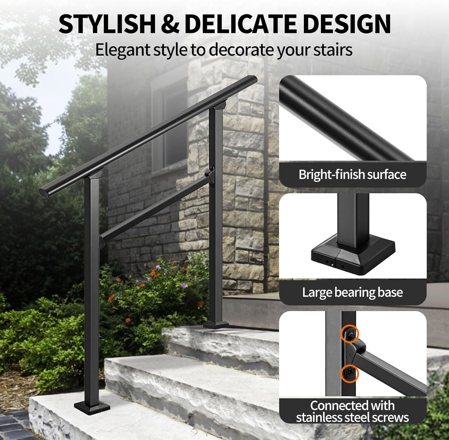 LMYYGOO Outdoor/Indoor Railing - Flexible Wrought Iron Handrail, 2-3 Steps gallery