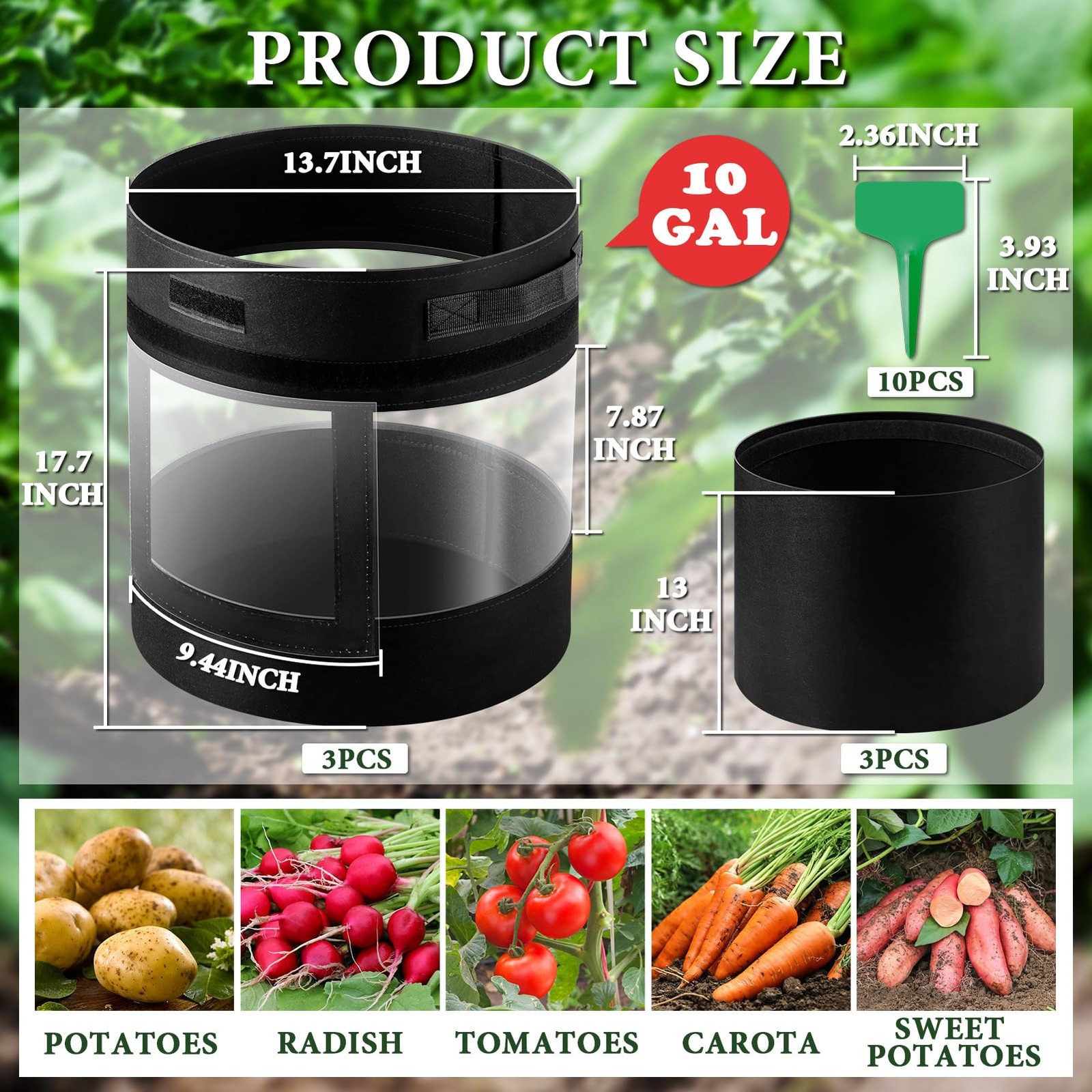 UJG 3 Pack 10 Gallon 360° Visibility Potato Grow Bags with 3Pack-10 gallery