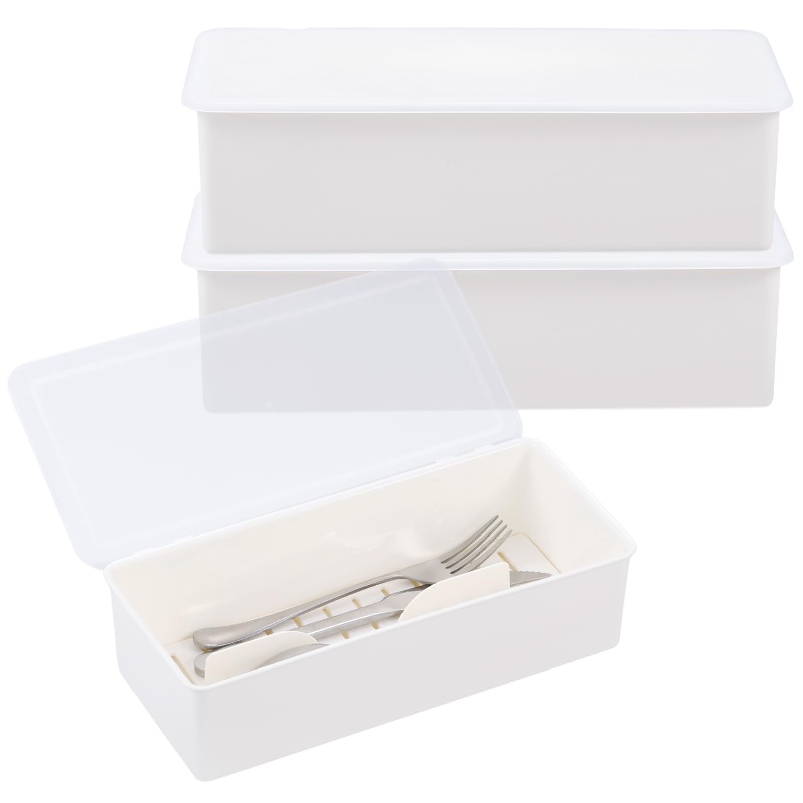3Pcs Flatware Tray with Lid and Drainer, Large Plastic Silverware Utensil Kit... gallery