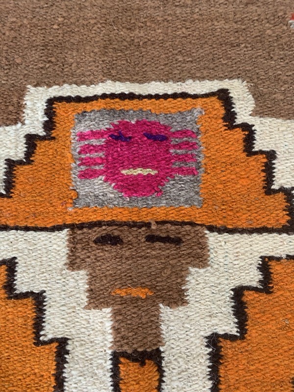 Large Handmade Wool Wall Hanging Andean Figure Textile Rug Folk Art 20x36 gallery