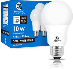 A19 75 Watt Equivalent Light Bulbs, Super Bright 1200LM, Cool White 4000K 10W LE