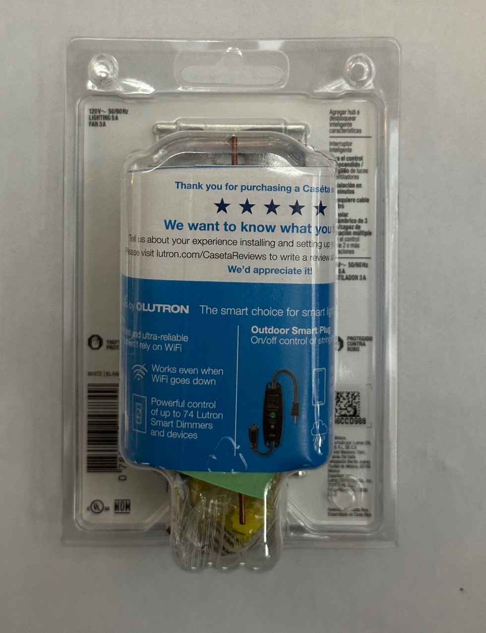 3 PACK CASETA LUTRON ORIGINAL SMART SWITCH, For Lights5A & Fans3A (PD-5ANS-WH-R) gallery