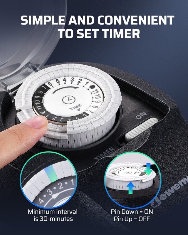 Mechanical Timer Switch for Outdoor Lights, Plug in, 15A Heavy Duty, 2 Outlets gallery