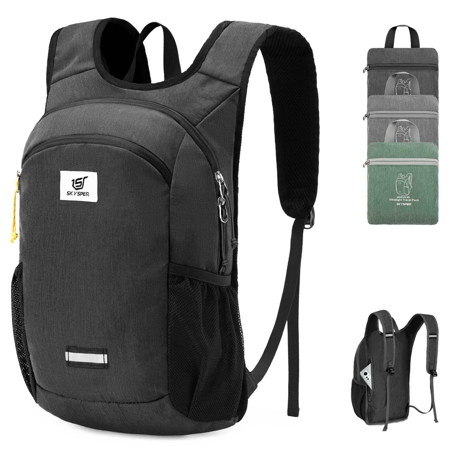 10L Hiking Backpack Foldable Packable Lightweight Daypack Travel Compact Black