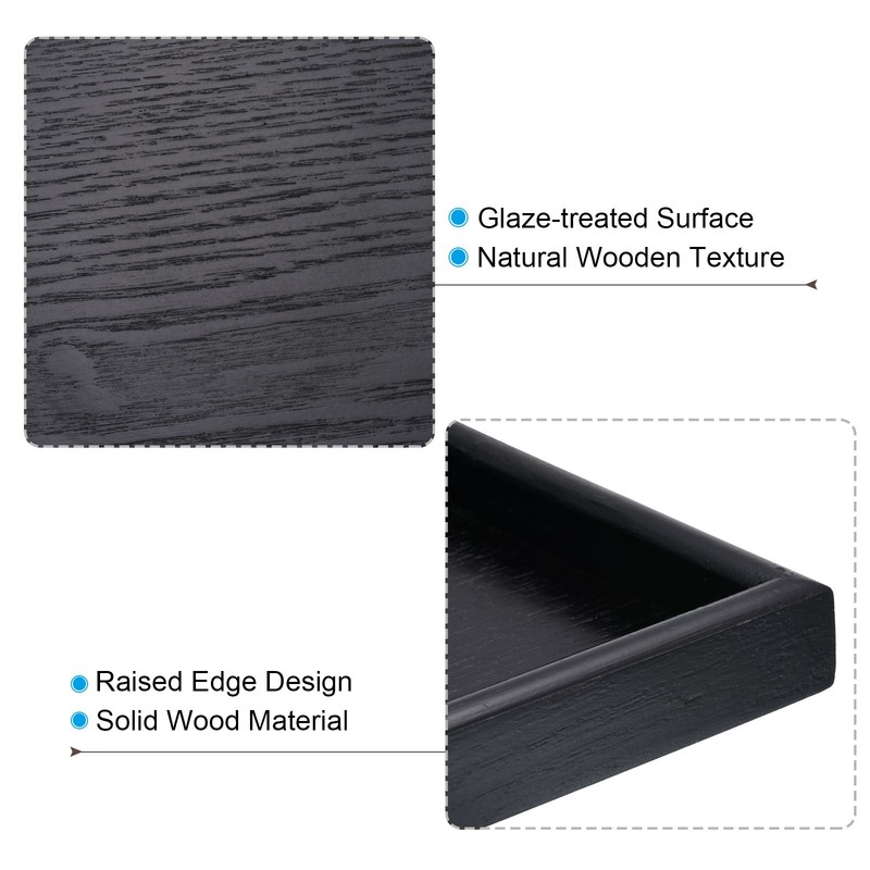 9"x6" Wood Serving Tray Rectangle Decorative Platter Home Kitchen Table Black gallery