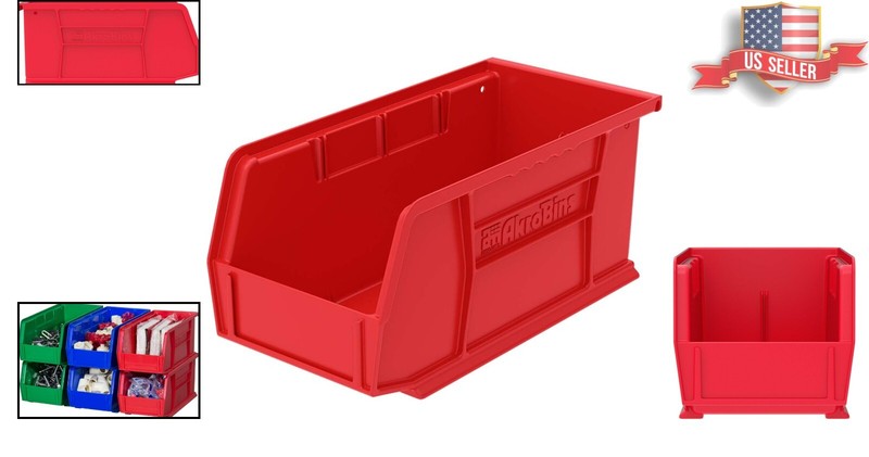 Stackable Storage Organizer Bin - 11-Inch x 5-Inch x 5-Inch - Red - 12-Pack gallery