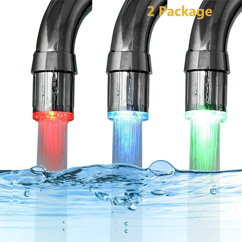 2 Pack 3-Color Temperature Sensitive Gradient LED Water Faucet Light - Color Cha gallery