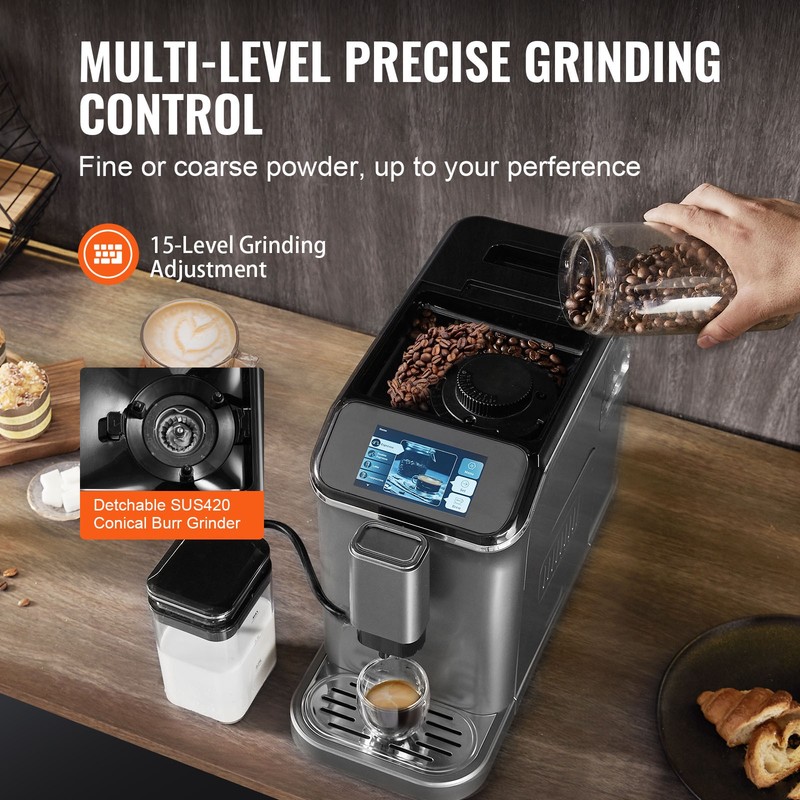 Uimoso Fully Automatic Espresso Machine Coffee Maker Auto Milk Frother & Grinder gallery