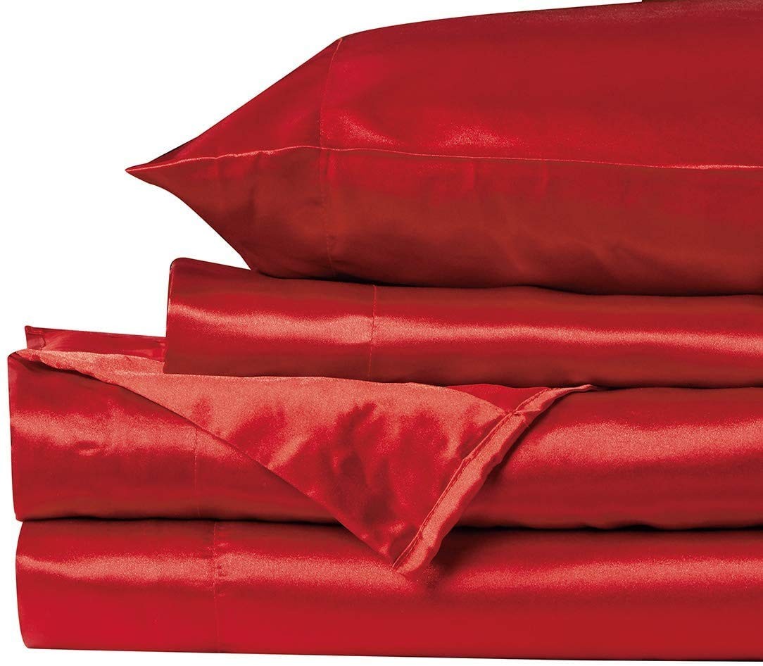 Mk Collection 4pc Soft Silky Satin Solid Color Deep Pocket Set (Red, King) gallery
