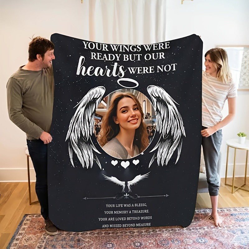 Small Throw Blanket Flannel, "A Hug From Heaven" Design, Custom Photo Memorial ❀ gallery