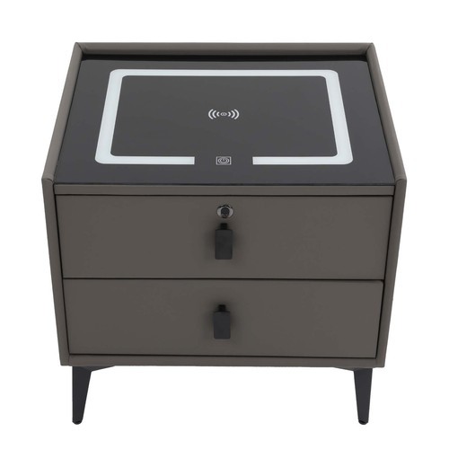 Dark Grey 2-Drawer Nightstand Fingerprint Lock Qi Charging Bluetooth Speaker gallery