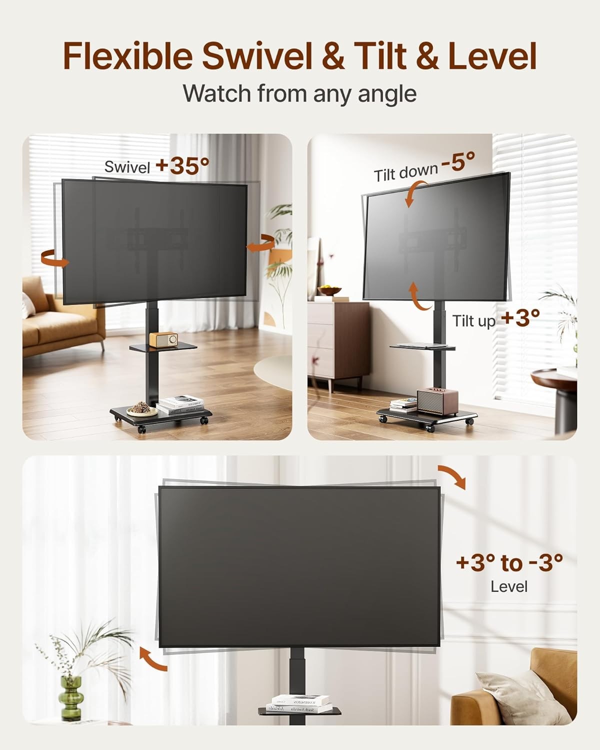 Steel Base Rolling TV Stand for 32-75in TVs up to 110lbs gallery