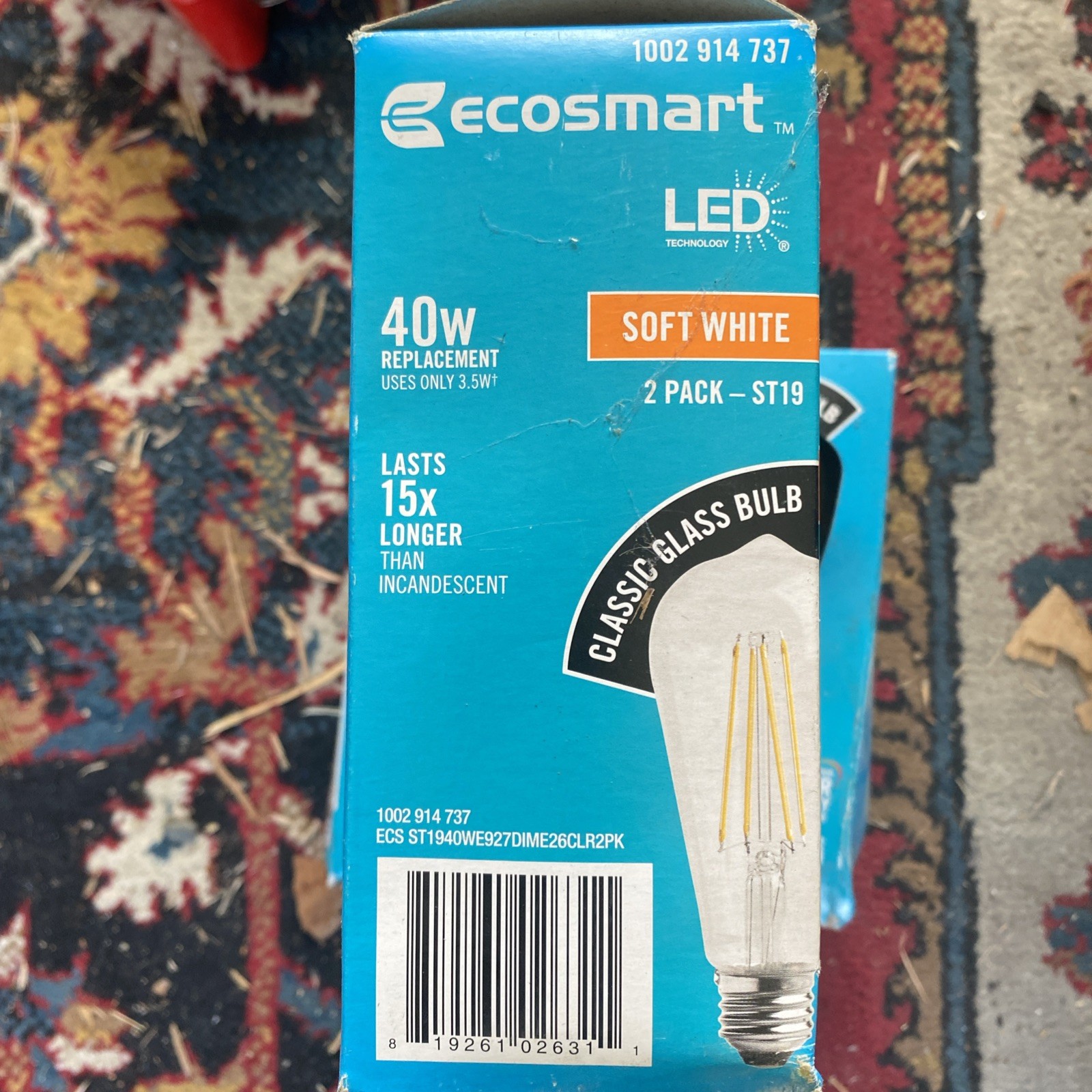NIB EcoSmart 40W ST19 Antique Dimmable Vintage LED Light Soft White 2 pack gallery