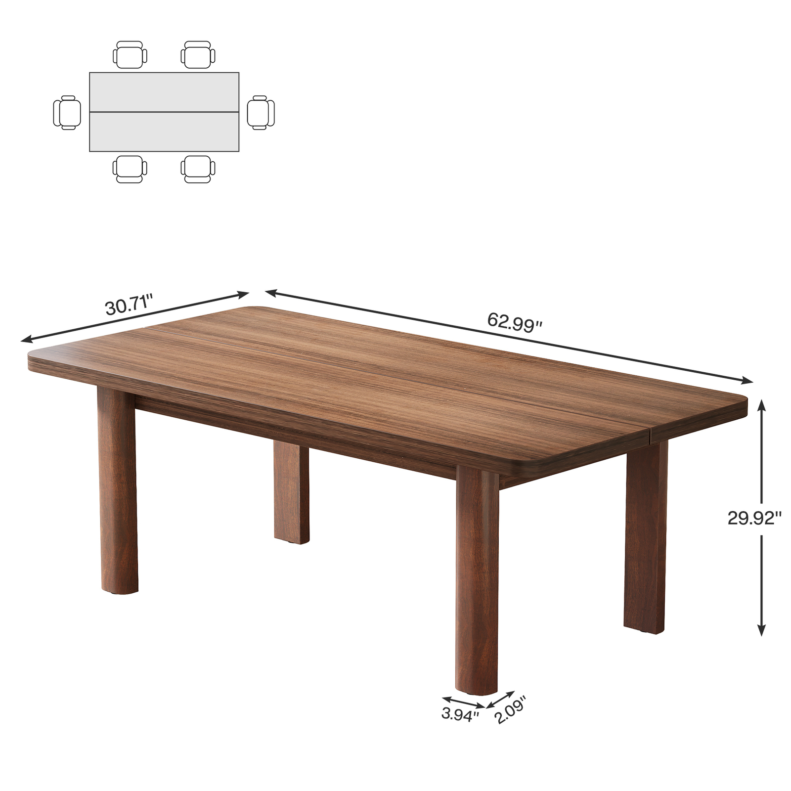 Tribesigns 63" Farmhouse Wood Dining Table Large Dinner Kitchen Table for 4 to 6 gallery