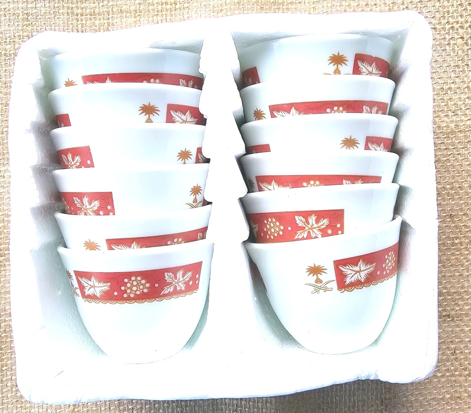Vintage New 12 Saudi Plain Coffee Mini Cups With The Flag Of Saudi Arabia 2" gallery