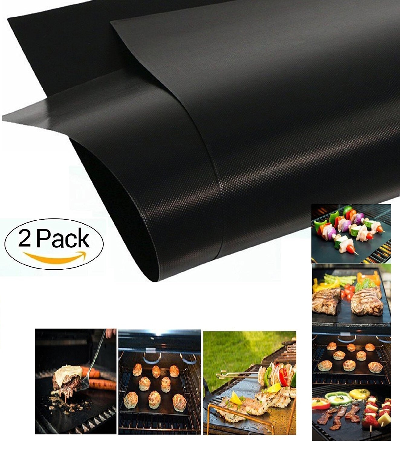 2 Mats Easy BBQ Grill Mat Bake NonStick Grilling Mats Quality Heat Resistant USA gallery