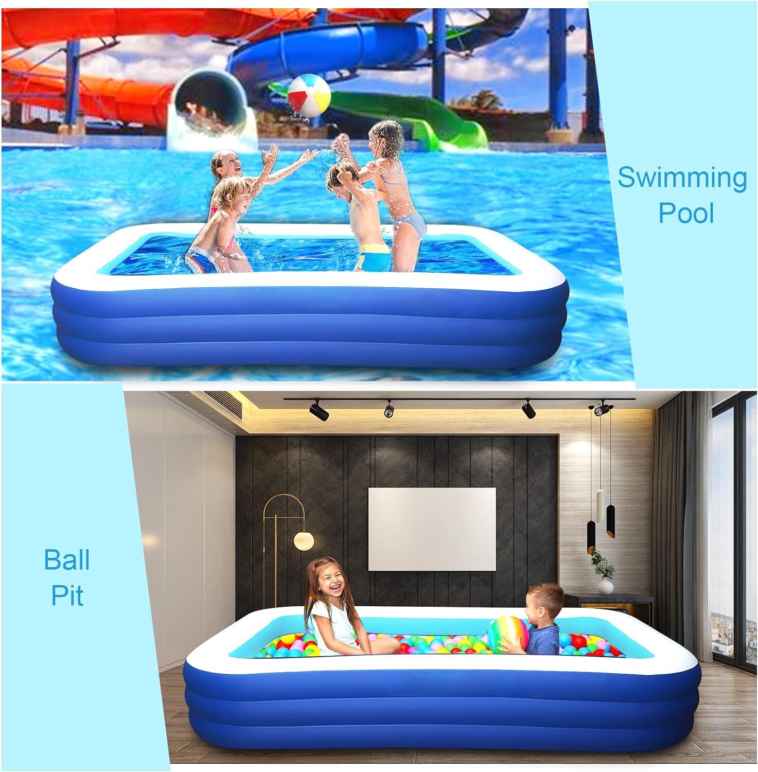 BN-LINK Inflatable Pool for Kids and Adults, 120"X68"X22" Oversized Thickened gallery