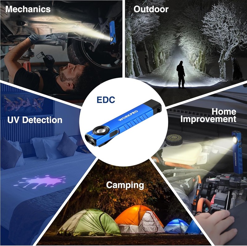WORKPRO 600 Lumens Rechargeable LED Work Light Flat Pocket Flashlight w/UV Light gallery