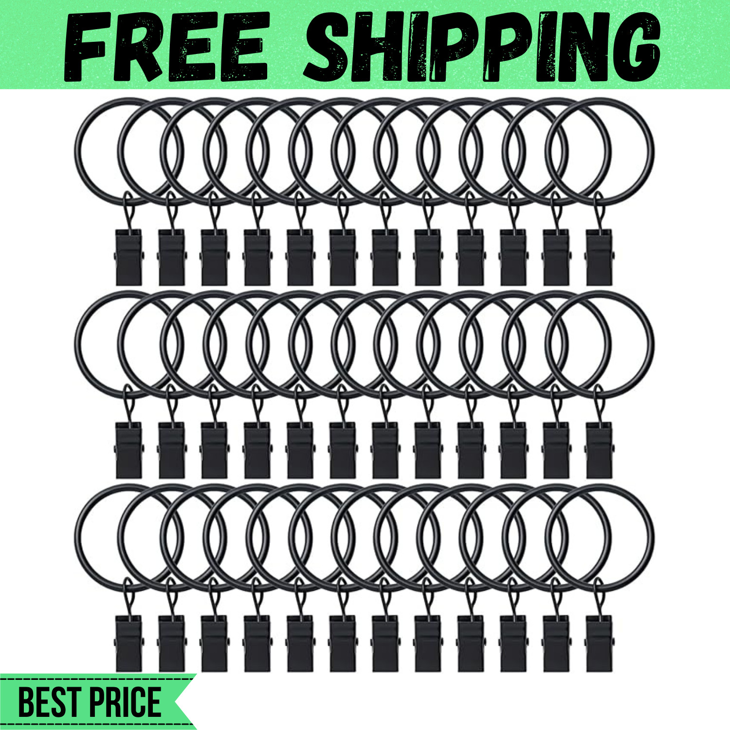 36 Pack Curtain Rings with Clips, Drapery Clips with Rings, Hangers Drapes Rings gallery