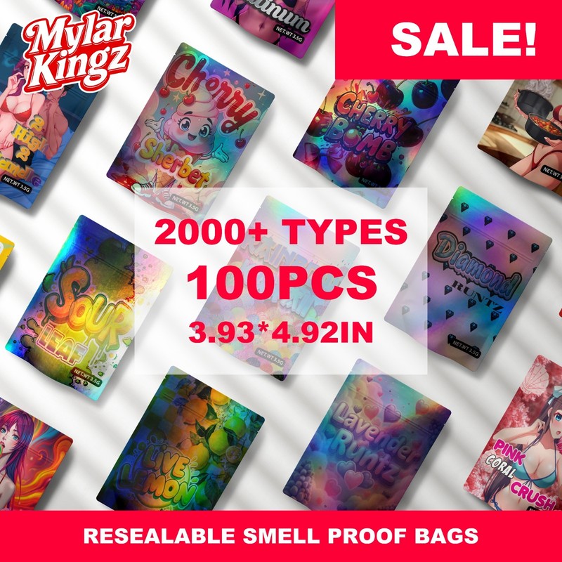 100pcs Random｜Smell-Proof ｜ Holographic｜mylar bags｜with Zipper lock｜3.5gram gallery