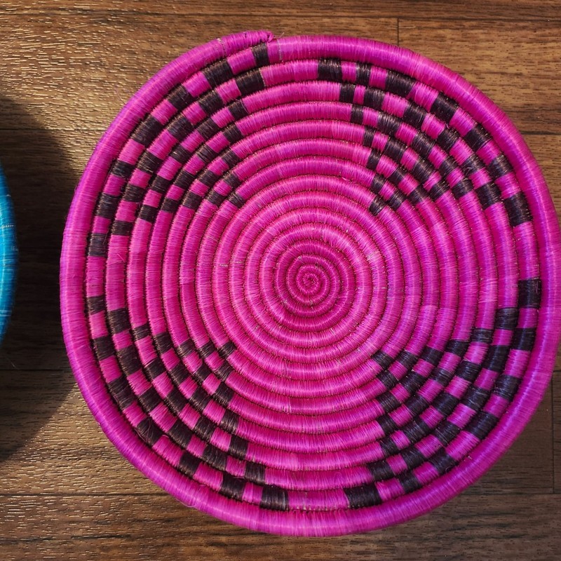 Round Wall Basket Set Decor and Storage Pink/Brown and Blue/Tan 8" gallery