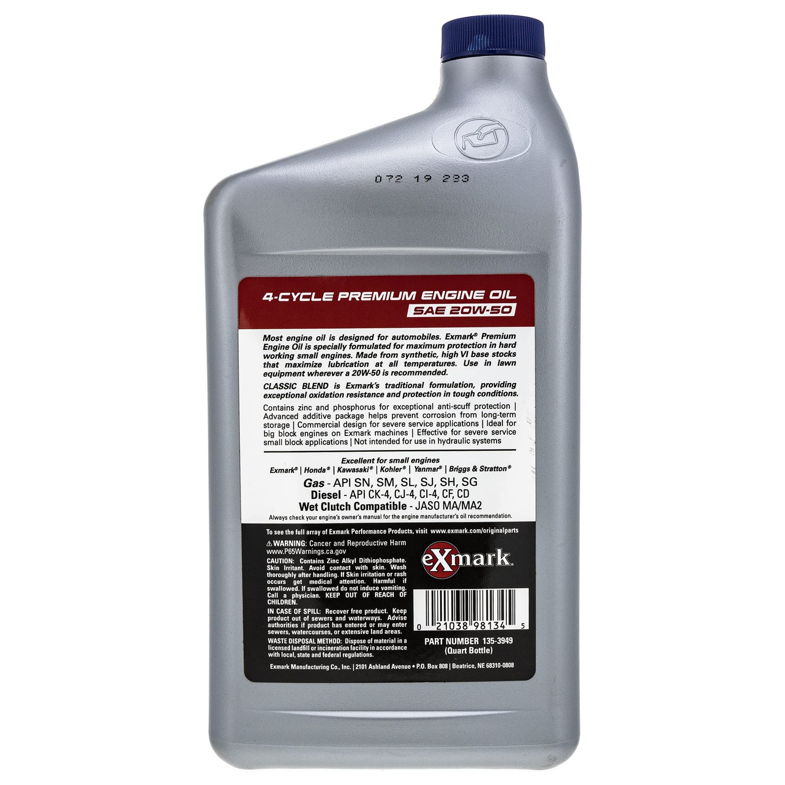 Exmark 135-3949 Engine Oil 20W-50 Full Synthetic 1 Quart Bottle gallery