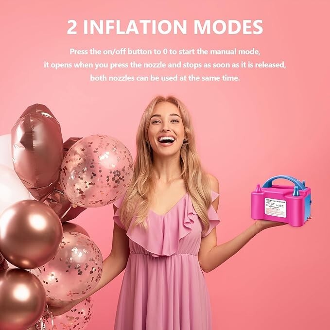Portable Electric Balloon Pump 2 Nozzle Air Blower Inflator Party w Ribbon FREE gallery